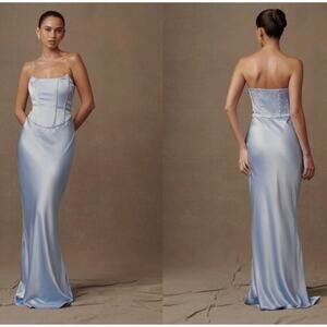 NEW NWT Meshki Harlow Satin Strapless Maxi Dress 
Cornflower Blue Medium